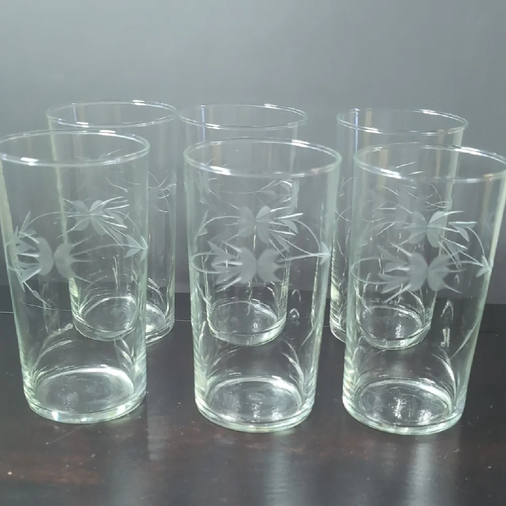 Set Of 6 Beautiful Vintage Crystal Etched Glass High Ball Glasses 5